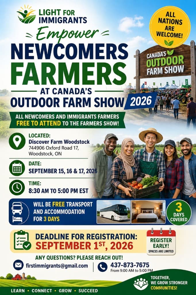 Canada's Outdoor Farm Show 2026 — newcomer farmers trip by Light for Immigrants